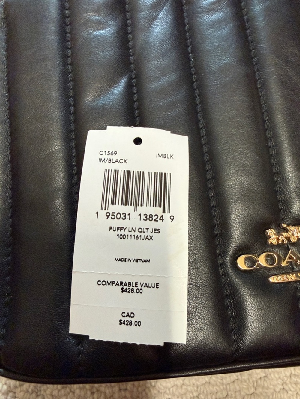 Coach Jess PuffyQuilted Leather Camera Crossbody Bag Black & Gold - C1569 - Picture 10 of 10